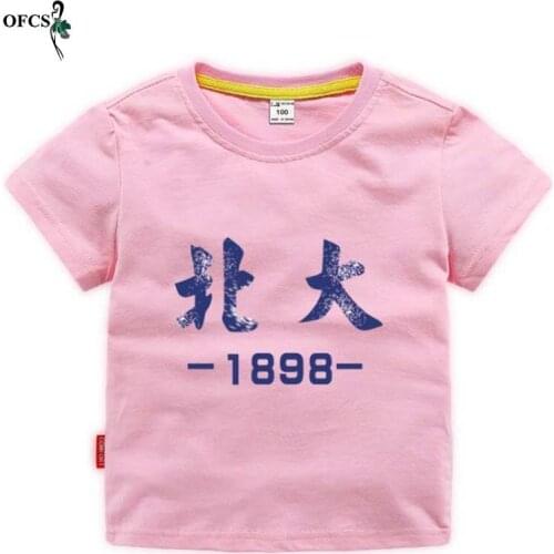 Children Short Sleeve T-shirt Kid Boys Girl Chinese Letter Printing Half Sleeve Tops Baby Boys Cotton Causal Tees Child Clothes