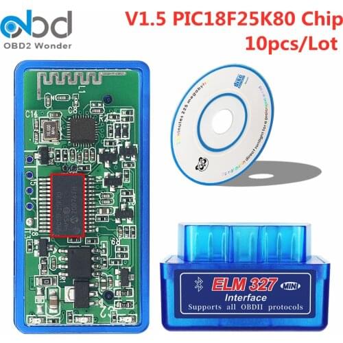 10Pcs/Lot OBD2 V1.5 ELM 327 PIC18F25K80 Bluetooth Car Diagnostic Scanner ELM327 V1.5 Mini Auto Fault Code Reader OBDII Scanner