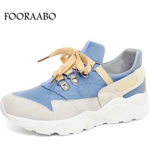 Fooraabo 2018 Running Shoes For Women Canvas Female Sport Shoes Woman Sneakers Breathable Lace-Up Chaussure Femme Zapatillas