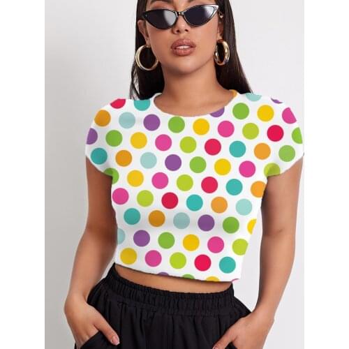 3d Tshirt Colorful T shirt Women Dots Navel Bare Lovely Funny T shirts Harajuku Shirt Print Short Sleeve Hip Hop New Streetwear