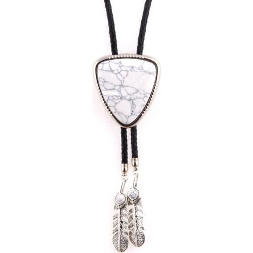 Triangle agate natural stone BOLO tie mens new high-end wedding accessories Leather rope 4*100MM