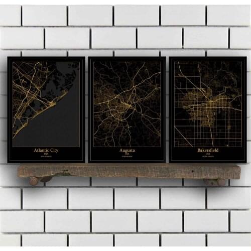 Atlantic City Augusta Bakersfield Baton Rouge Beaumont Birmingham Bismarck Bozeman Cedar Rapids Chattanooga USA Map Poster
