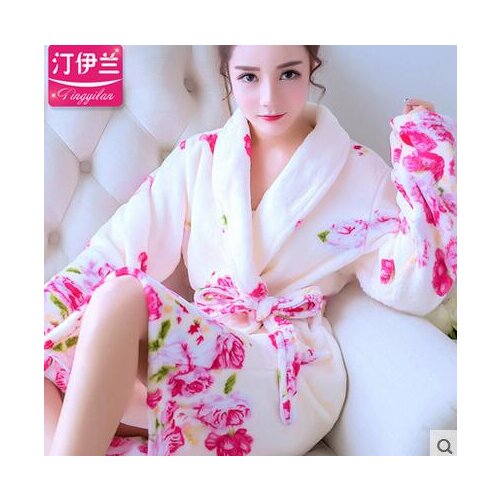 Couples Coral Fleece Robe Girls Warm Flannel Pajamas Women Thickened Long Sleeve Bathrobe Men Coral Fleece Homewear Female