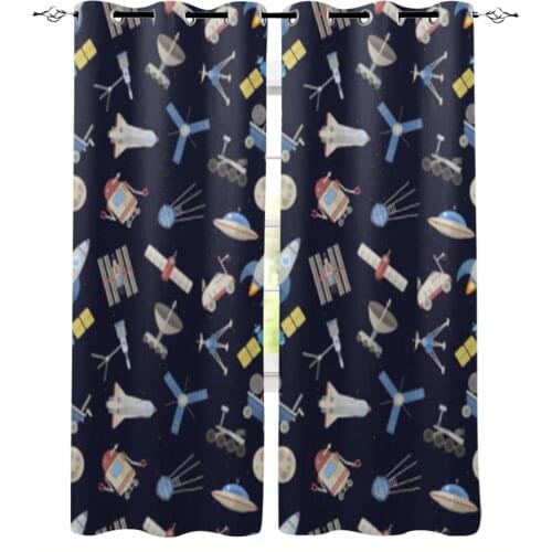 Space Rocket Spaceship Window Curtains for Living Room Home Decor Child Bedroom Kitchen Curtains Drapes