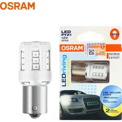 OSRAM LED 7457YE BAU15s Yellow Signal Light LEDriving PY21W S25 Amber LED Car Brake Position Stop Parking Reverse Lamps (2 Pcs)