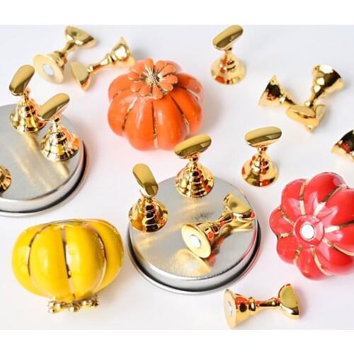 67g/2.36oz Magnetic Pumpkin Base Holders Fingernails Display Pumpkin Design for Manicure Stand Alloy False Nail Shelf Set 3*2in