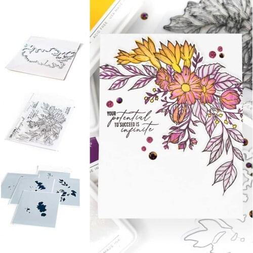 Small Daisy Letters Metal Cutting Dies and Silicone Stamps Stencil for Scrapbooking Album Decoration Craft for DIY Greeting Card
