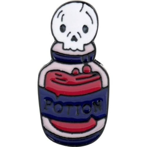 Cute Witch POTION Pins Creative Skull Bottle Brooch значки Shirt Backpack Lapel Enamel Pin Brooches for Gift