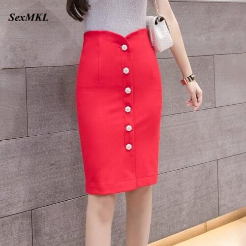 Fahion Bodycon Pencil Skirt Plus Size 2020 Women Summer High Waist Skirts Womens Clothing Korean Office Sexy Black Red Skirt