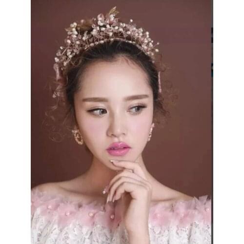 Fashion Wedding Headband Crystal Pearl Hand-Woven Bridal Hair Accessory Rattan Flower Halo Bridal Headdress Jewelry Gift