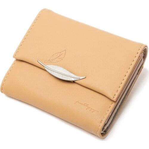 Fashion Short Leaves Printing Women Wallets Female Metal Leaves Zipper Hasp Leather Coin Purses Ladies Letters Credit Cards