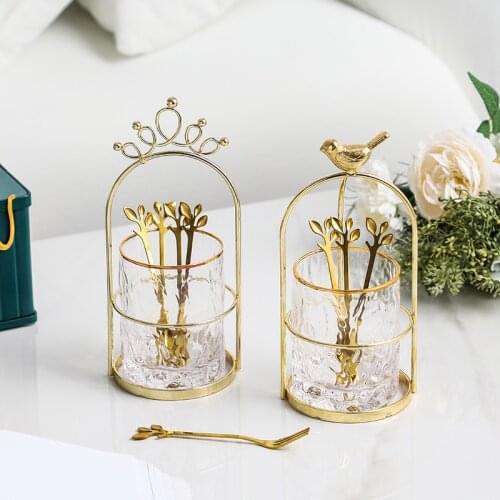 Marbled Ceramic Cutlery Set Storage Jar 410 Stainless Steel Spoon and Fork Set Mirror Coffee Fork Spoon Golden Ceramic Tank