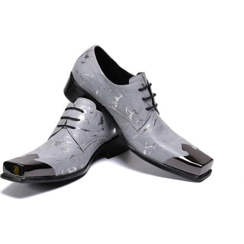 Brand Fashion Men Oxford Shoe Genuine Leather Square Metal Toe Wedding Dress Shoes Plus Size Party Male Formal Shoes 남성 신발