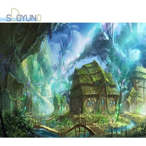 SDOYUNO 60X75cm DIY Picture By Number Fairy Forest Oil Painting By Numbers On Canvas Scenery Frameless Digital Hand Painting