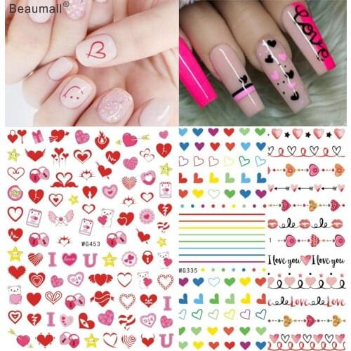 Sweet Hearts Nails Art Manicure Back Glue Decal Decorations Nail Sticker For Nails Tips Beauty
