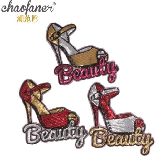 50pcs/Lot Embroidery Patches Letters Clothing Decoration Accessories Sequins High Heels Diy Iron Heat Transfer Applique
