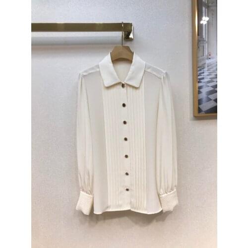 New women fashion 2021 long-sleeved sexy casual pure color pleated silk shirt 0402