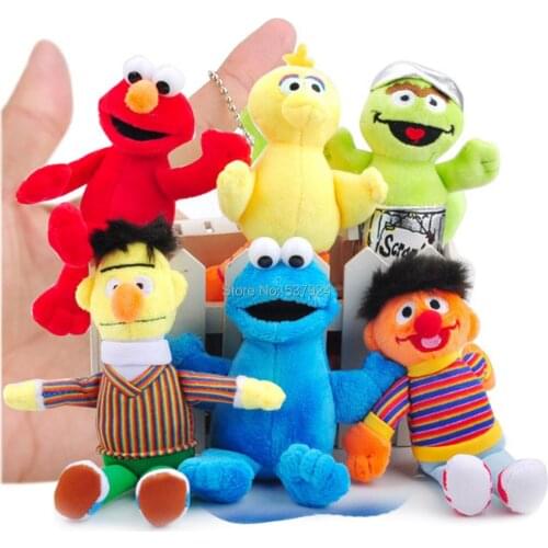 New 30Pcs Sesame Street Elmo Cookie Monster Big Bird Bert 4.5-6" 12-15CM Plush Doll Keychain Pendant
