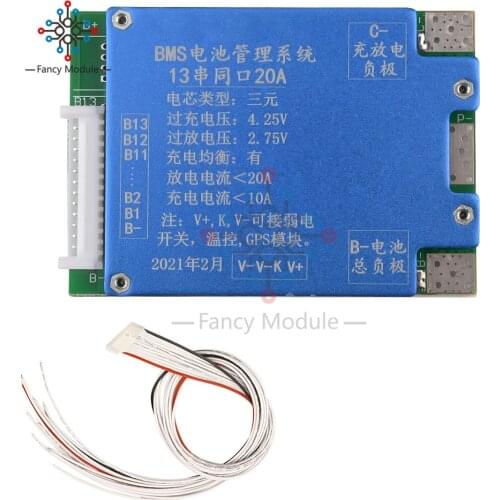 BMS 13S 48V 20A / 40A Lithium Battery Protection Board Balance BMS PCB Common Port with Balanced GPS Weak Point Switch Port