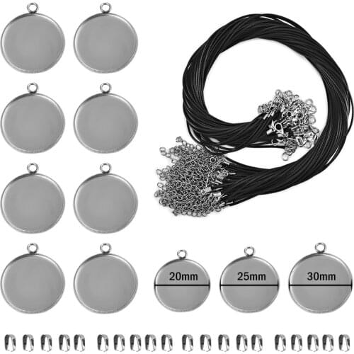 20pcs/Lot Stainless Steel 20/25/30mm Round Pendant Cabochon Base Settings Blank Tray For Necklace Jewelry Making DIY
