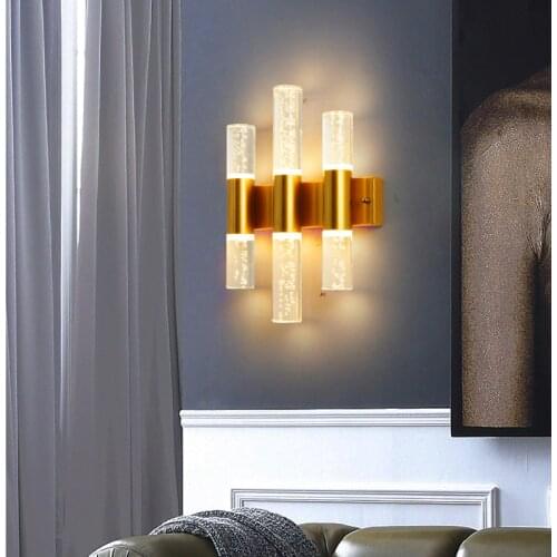 Bubble K9 Crystal Wall Light LED Space Aluminum Water Pipe Sconces Golden Tube Wall Lamp Luxury Modern Simple WF1024