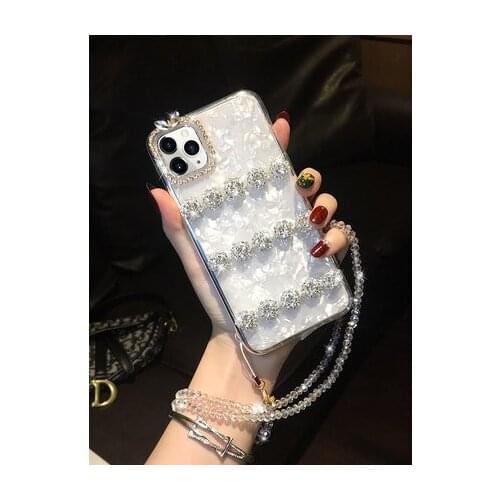 Glossy Marble Case For iphone 12 11 pro Max X XS MAX XR 7 8 6 plus Bling Shell Epoxy Silicon Glitter Soft TPU Diamond Chain Cove