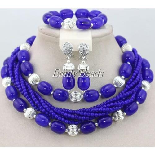 Silver Royal Blue Artificial Coral Beads 2015 New Design Nigerian African Wedding Beads Necklace Jewelry Set Free Shipping CJ443