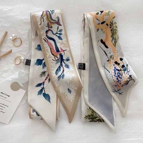 Elegant Womens Hair Scarf Fashion Jungle Birds Printed Silk Scarfs Light Luxury Headband for Ladies Foulard Cheveux Headdress