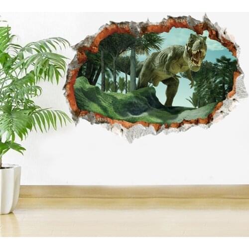 Broke Hole Jurassic Park Dinosaur Animal Wall Stickers For Kids Room Bedroom Home Decor Vivid Wall Decals PVC Mural Art Poster