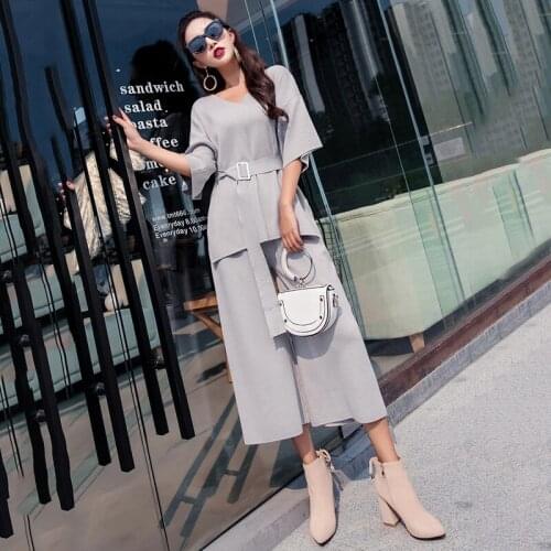 High Quality Autumn Winter Tracksuit Two Piece Set Women Knitted Sets Half Sleeve Pullovers Sweater Outfits Wide Legs Pants Suit