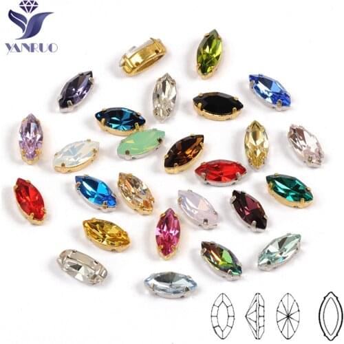YANRUO 4200 Navette Top Sew On Stones Gold Claw Rhinestones Sewing Crystals For Silver Claw Shoes Dresses