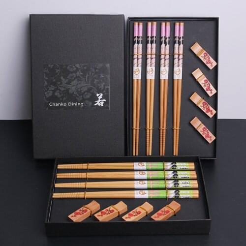 Japanese Style Beauty Print Bamboo Chopsticks Sushi Chopsticks Chopstick Rest Exquisite Gift Box Tableware Set