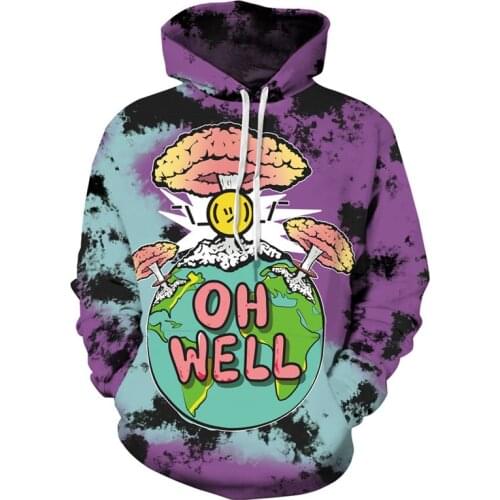 SOSHIRL OH WELL Funny 3D Hoodies Holiday Clothing Cool Punk Hipster Alien Hoody Unisex Loose Pullovers Funny Classic Tops