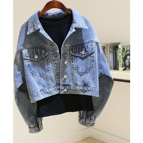 2021 Spring New Korean Short Batwing sleeve Denim Jackets Women Loose Outerwear Harajuku Jeans Jacket Coat Female Chaqueta Mujer
