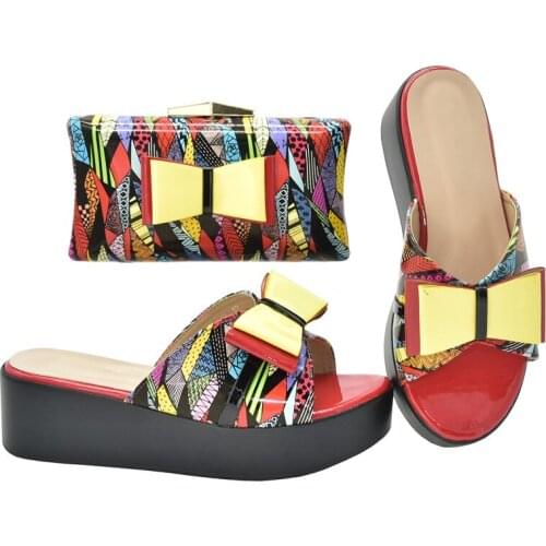 Latest African Shoes and Bags Matching Set Patent Leather Womens Platform Heels Handbags and Shoes Set Mixed Colors Women Pumps