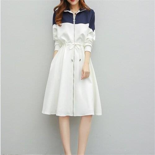 2019 Spring Autumn Elegant Patchwork A-line Empire Woman Dress Female Color Block Long Sleeve Stand Zipper Dresses Veatidos