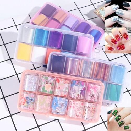 10Pcs Holographic Nail Foil Flower Starry Sky Manicure Stickers Decals Pro Kit