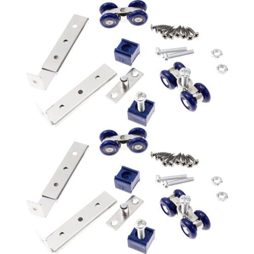 2 Sets Door Hardware Sliding Door Roller Metal 4-Wheel Slide Doors Pulley Wood Door Hanging Wheels Rail Track Bearing Pulley Kit