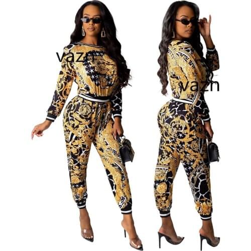 VAZN 2020 Autumn Hot Sweet Daily Young Sexy Free Style Bandage Half Sleeve Top High Waist Long Pants Slim Women 2 Piece Se