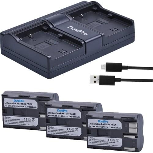 3pc 1800mAh BP-511 BP 511 BP-511A Li-ion Battery + US Dual Charger for Canon BP-511 BP-511A EOS 50D 40D 30D D60 D30 5D MV300i