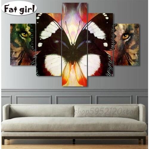 5D Diamond Painting Cross Stitch Abstract art butterfly beauty tiger Square round Rhinestones Embroidery Mosaic Handmade crafts