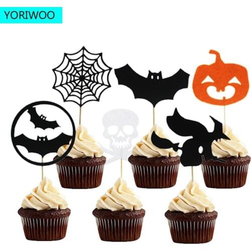 6pcs Horror Pumpkin Witch Halloween Cake Topper Birthday Party Supplies Wedding Cake Decorating Insert Sign Dessert Decoration