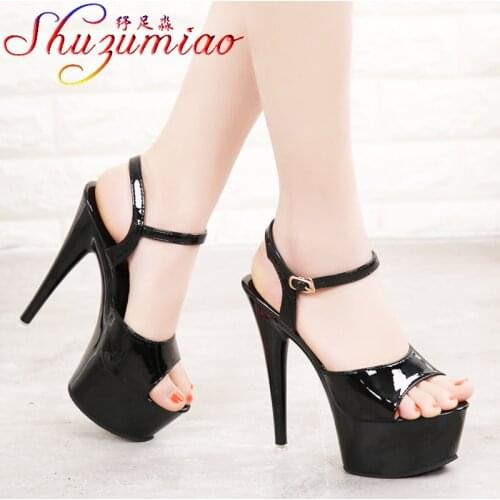 2021 Thin Heels Platform Stiletto Sandals Jelly Color Patent Leather Big Size Shoes for Women High Heels Sexy Female Party Shoes