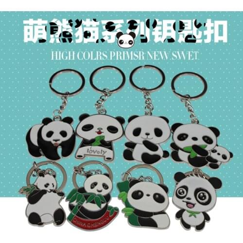 Love Apple Heart Panda Key Chain Pendant Cute Metal Animal Pandas Keychain Bags Car Key Rings Jewelry Accessories Kids Gift