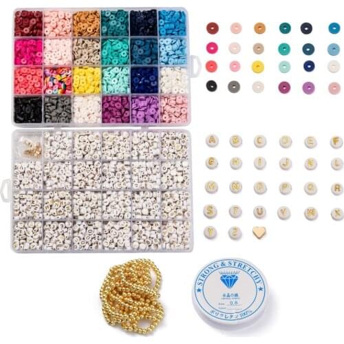 1Set Mix Handmade Polymer Clay Beads 6mm For DIY Bead Style Stretch Bracelets Making Kits With Crystal Thread Brass Spacer Beads