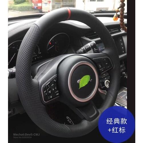 Black Smooth Perforated LeatherSteering Wheel Cover For JAGUAR XF XJL XE F-PACE F-TYPE Hand Grip Auto interior Car accessorie