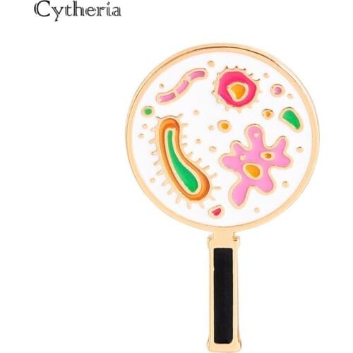 Color microbes bacteria fashion alloy brooch under cartoon magnifying glass all-match denim clothes jewelry pin friend gift badg