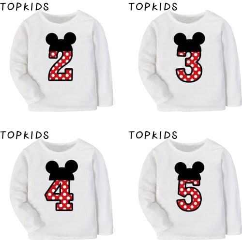 2021 Boys Girls Happy Birthday Number 1~9 Bow Mouse Print Cartoon T shirt Kids Long Sleeve T-shirt Baby Funny Clothes,LKP2416