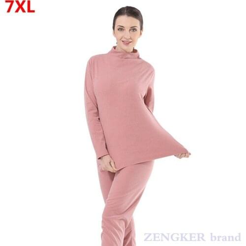 Womens plus size double face high collar thermal underwear home suit long johns 7XL 6XL winter underwear pijamas women