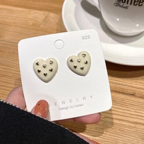 French Vintage Polka Dot Enamel Red White Love Heart Dangle Earring for Women Girls Fashion Metal Earring Jewelry Pendientes